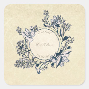 Rustic Vintage Flower Floral Wedding Thanks Square Sticker