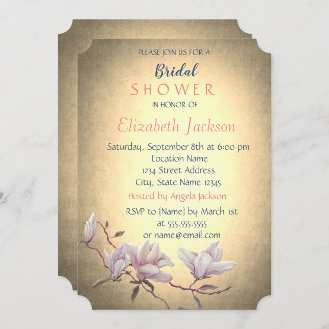 Rustic Vintage  Flower,Magnolia  Bridal Shower Invitation (Front/Back)