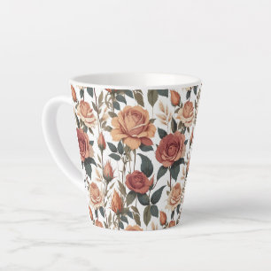 Rustic Vintage Flower Red Rose Nature Print Latte Mug