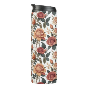 Rustic Vintage Flower Red Rose Nature Print Thermal Tumbler