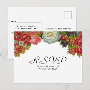 Rustic Vintage Flowers Autumn Wedding RSVP Postcard