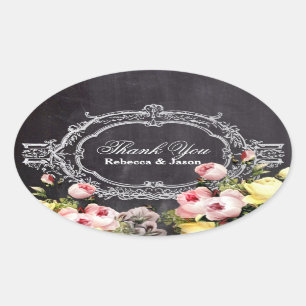 rustic  vintage flowers Chalkboard thank you Oval Sticker