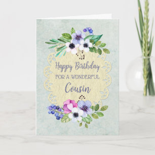 Rustic Vintage Flowers Cousin Birthday Card