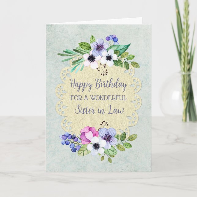 Rustic Vintage Flowers Sister in Law Birthday Card (Front)