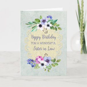 Rustic Vintage Flowers Sister in Law Birthday Card