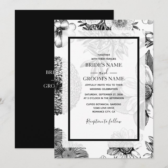 Rustic Vintage Flowers Wedding Invitations (Front/Back)