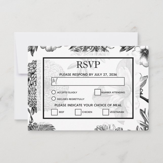 Rustic Vintage Flowers Wedding RSVP Cards (Front)