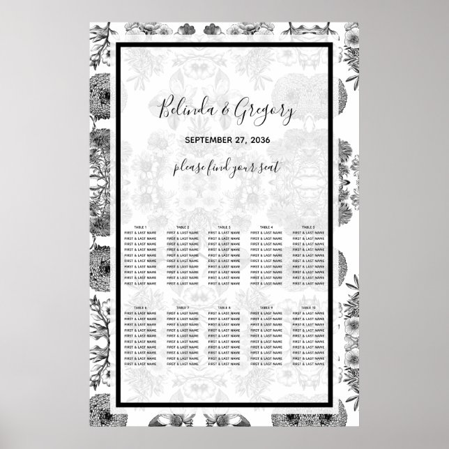 Rustic Vintage Flowers Wedding Seating Chart (Front)