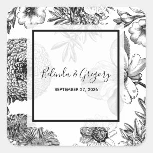 Rustic Vintage Flowers Wedding Square Sticker