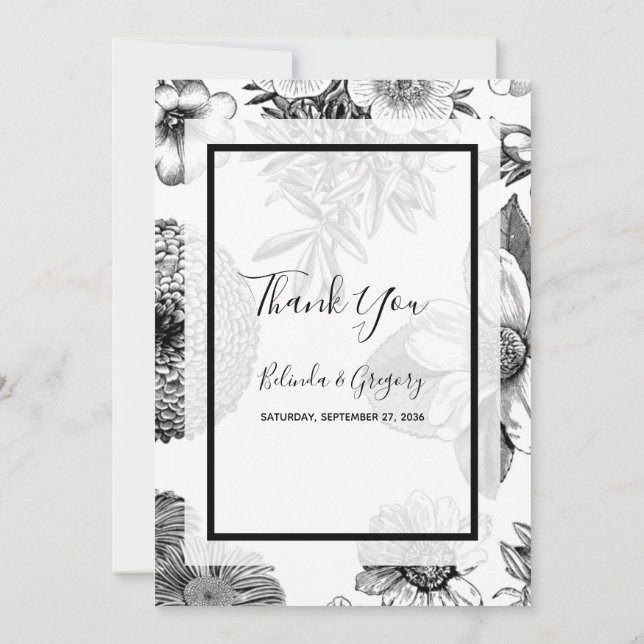 Rustic Vintage Flowers Wedding Thank You Card (Back)
