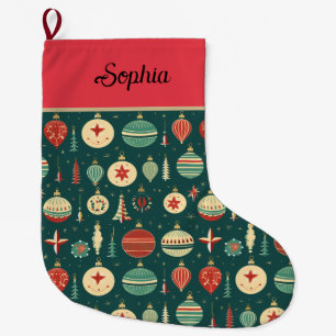 Rustic Vintage Folk Christmas Tree Ornaments Large Christmas Stocking