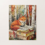 Rustic Vintage Fox Books Woodland Fall Autumn Jigsaw Puzzle<br><div class="desc">Bring a touch of woodland magic to your table with this 11"x14" puzzle featuring 252 pieces. The enchanting design showcases a wise red fox resting among birch trees, with a stack of books at its side, surrounded by rich autumn colours. Perfect for cosy evenings, family game nights, or as a...</div>