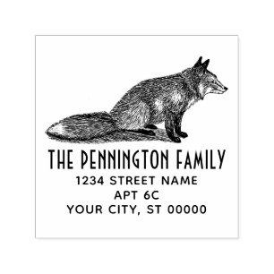 Rustic Vintage Fox Drawing Name Return Address Self-inking Stamp