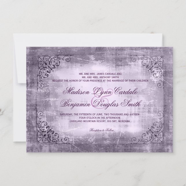 Rustic Vintage Frame Purple Wedding Invitations (Front)