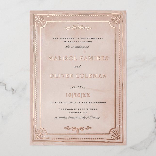 Rustic Vintage Frame Wedding REAL Foil Invitation (Front)