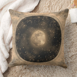 Rustic Vintage Full Moon Celestial Design Cushion