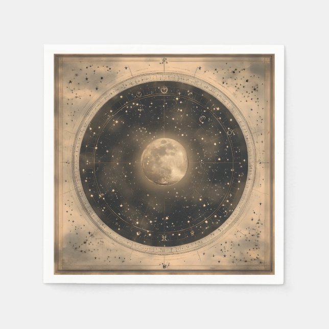 Rustic Vintage Full Moon Celestial Design Napkin (Front)