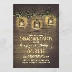 rustic vintage garden lights wood engagement party invitation