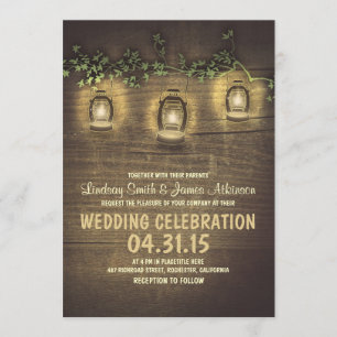 rustic vintage garden lights wood wedding invites