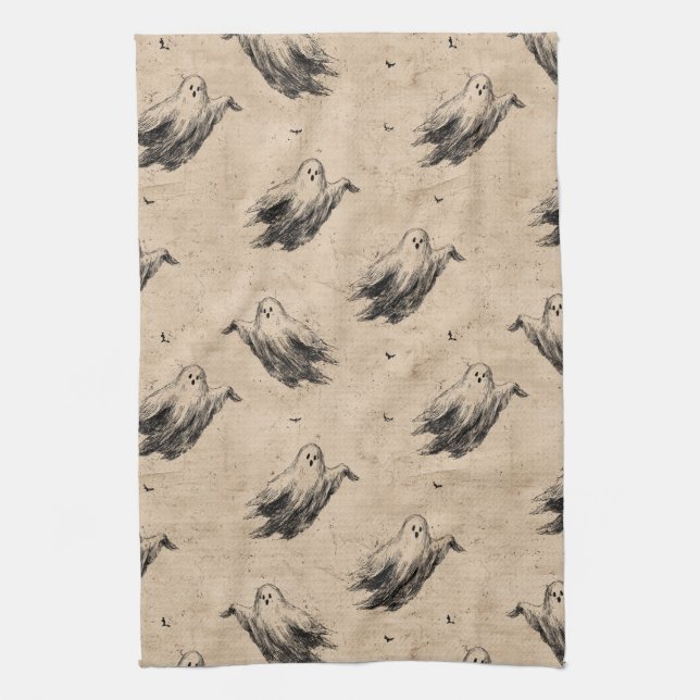 Rustic Vintage Ghost Pattern (2) Tea Towel (Vertical)