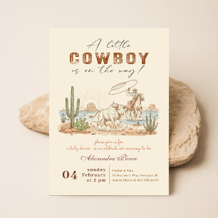 Rustic Vintage Gingham Little Cowboy Baby Shower Invitation