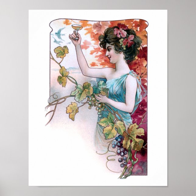 Rustic Vintage Girl with Wine Poster (Front)