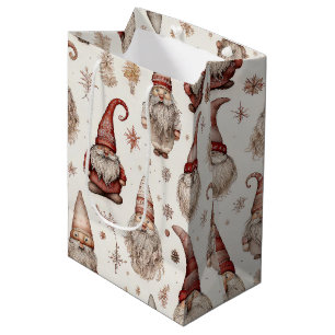 Rustic Vintage Gnome Garden Watercolor Pattern Medium Gift Bag