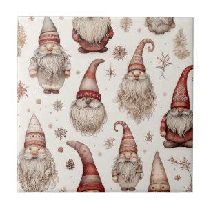 Rustic Vintage Gnome Garden Watercolor Pattern Tile