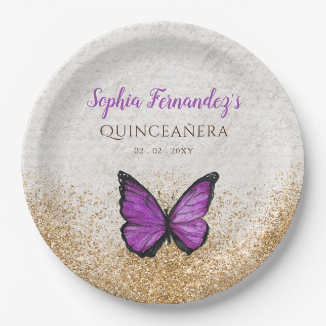 Rustic Vintage  Gold Butterfly  Paper Plates (Front)