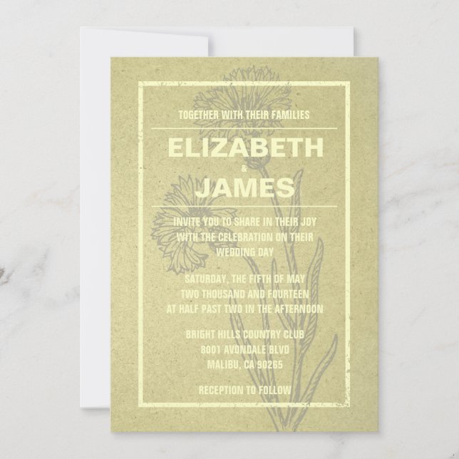 Rustic Vintage Gold Wedding Invitations (Front)