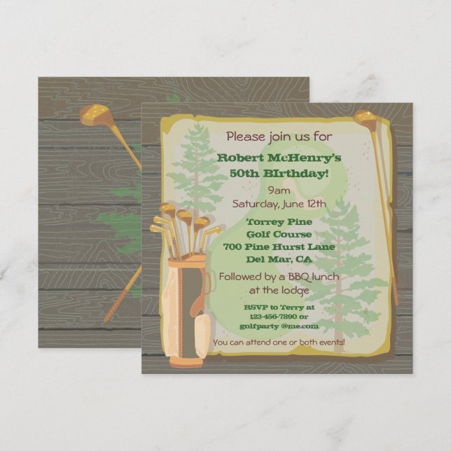 Rustic Vintage Golf Party Tournament Invitation (Front/Back)