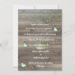 Rustic vintage green  blue butterfly wedding invitation