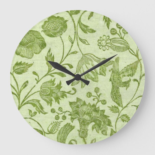 Rustic Vintage Green Floral Large Clock (Front)