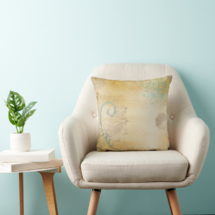 Rustic Vintage Grunge Teal Yellow Cushion