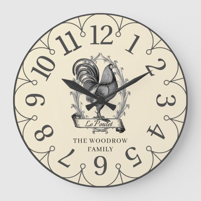 Rustic Vintage Hen Family Name Farm  Large Clock (Front)