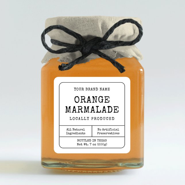 Rustic Vintage Homemade Preserve Jar Square Label (Rustic black and white small square jar labels with vintage fonts & minimalist layout)