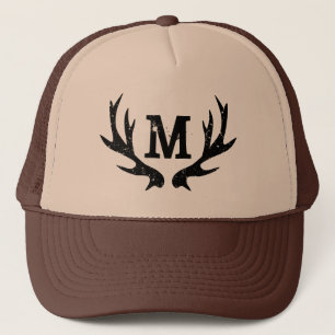 Rustic vintage hunting deer antlers trucker hat