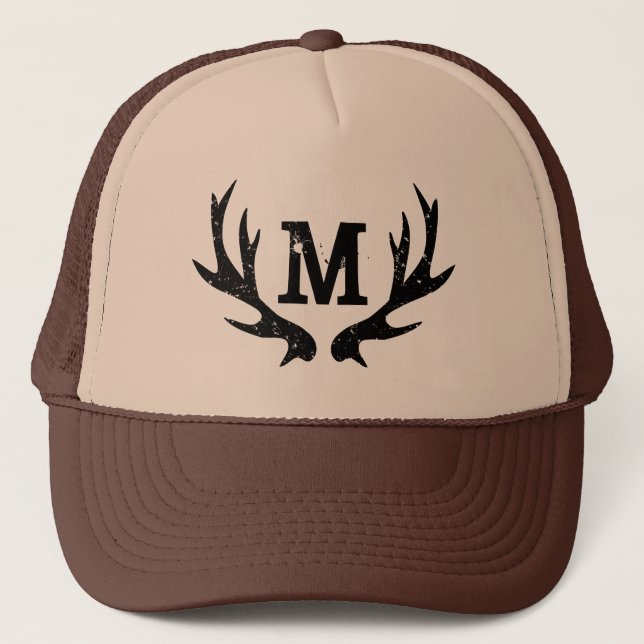Rustic vintage hunting deer antlers trucker hat (Front)