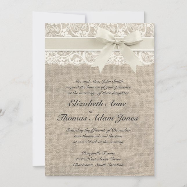 Rustic Vintage Inspired Wedding Invitation (Front)