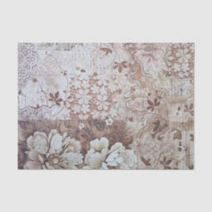 Rustic vintage ivory brown lace floral typography tissue paper
