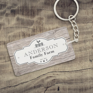 Rustic Vintage Label Border Family Farm Key Ring