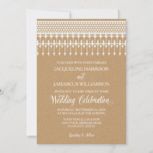 Rustic Vintage Lace Kraft Paper Script Typography Invitation