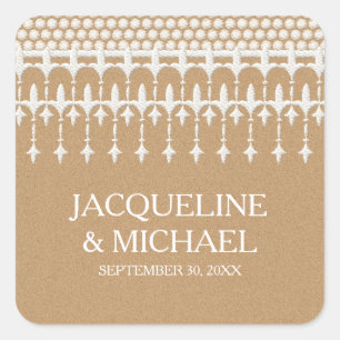 Rustic Vintage Lace Kraft Paper Script Typography Square Sticker