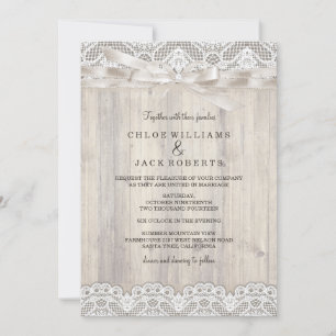 Rustic Vintage Lace & Wood Wedding Invitation