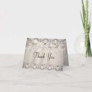 Rustic Vintage Lace Wood Wedding Lights Thank You Card