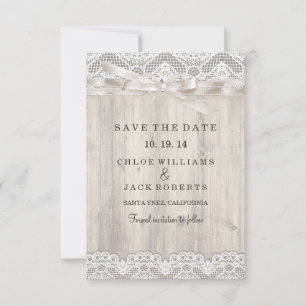 Rustic Vintage Lace & Wood Wedding Save The Date