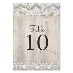 Rustic Vintage Lace & Wood Wedding Table Number