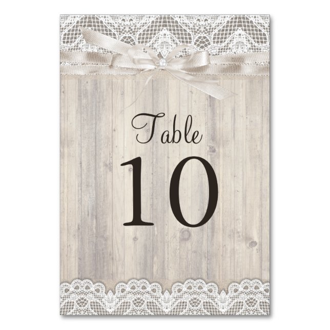 Rustic Vintage Lace & Wood Wedding Table Number (Front)