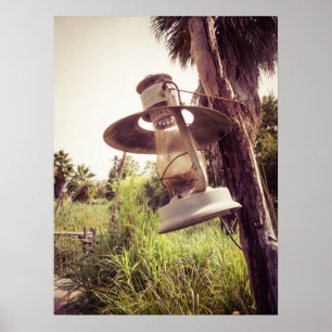 Rustic Vintage Lantern Hanging Outdoors in Nature Poster