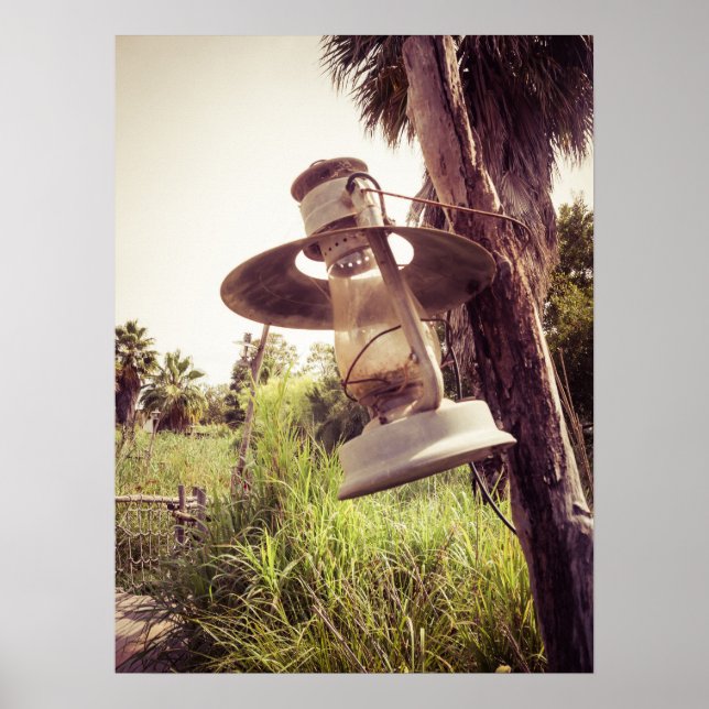 Rustic Vintage Lantern Hanging Outdoors in Nature Poster (Front)
